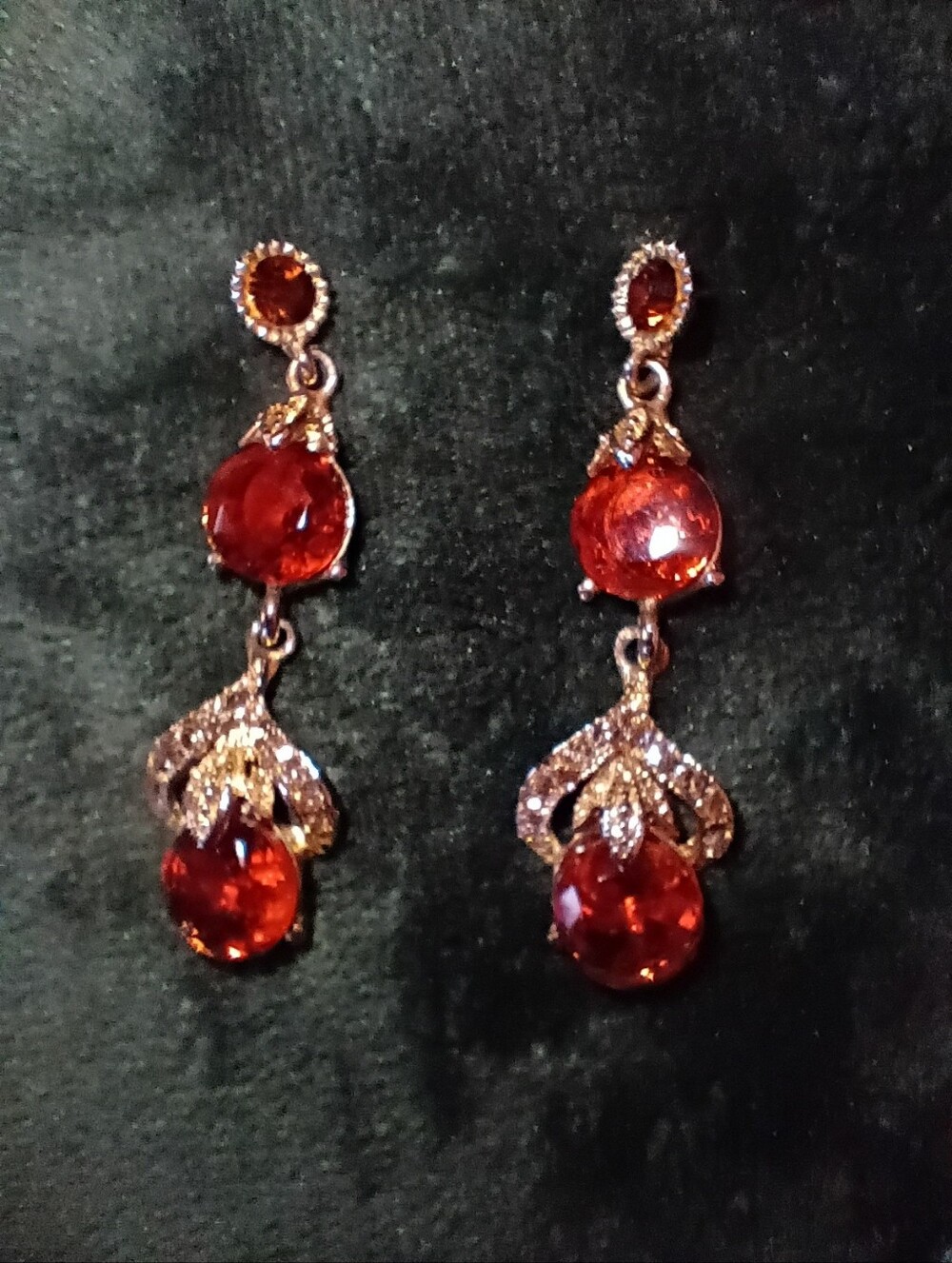 Vintage Reddish Brown Crystal Drop Post Earrings